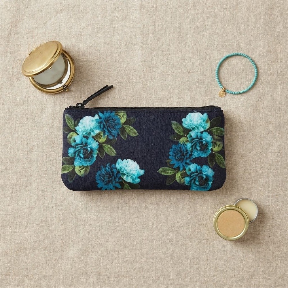 J. Jill Cosmetic Pouch Women OS Blue Multi Floral Zip Makeup Bag Travel Boho